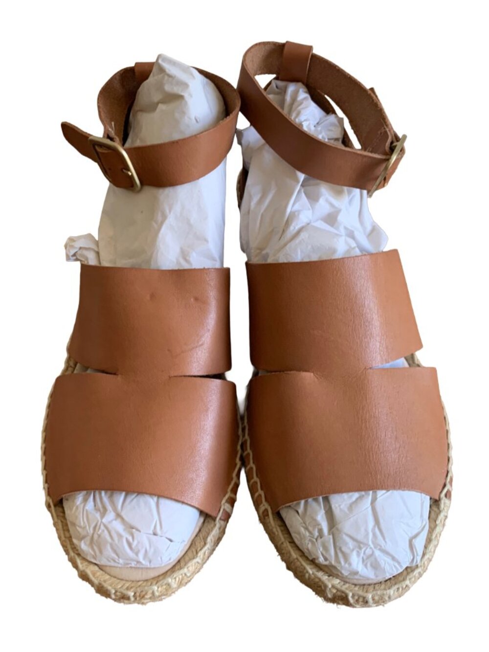 ERIC MICHAEL Tan Bridget Espadrille Ankle Wrap Wedge Leather Boho Sandals Sz 5.5 - Picture 2 of 9